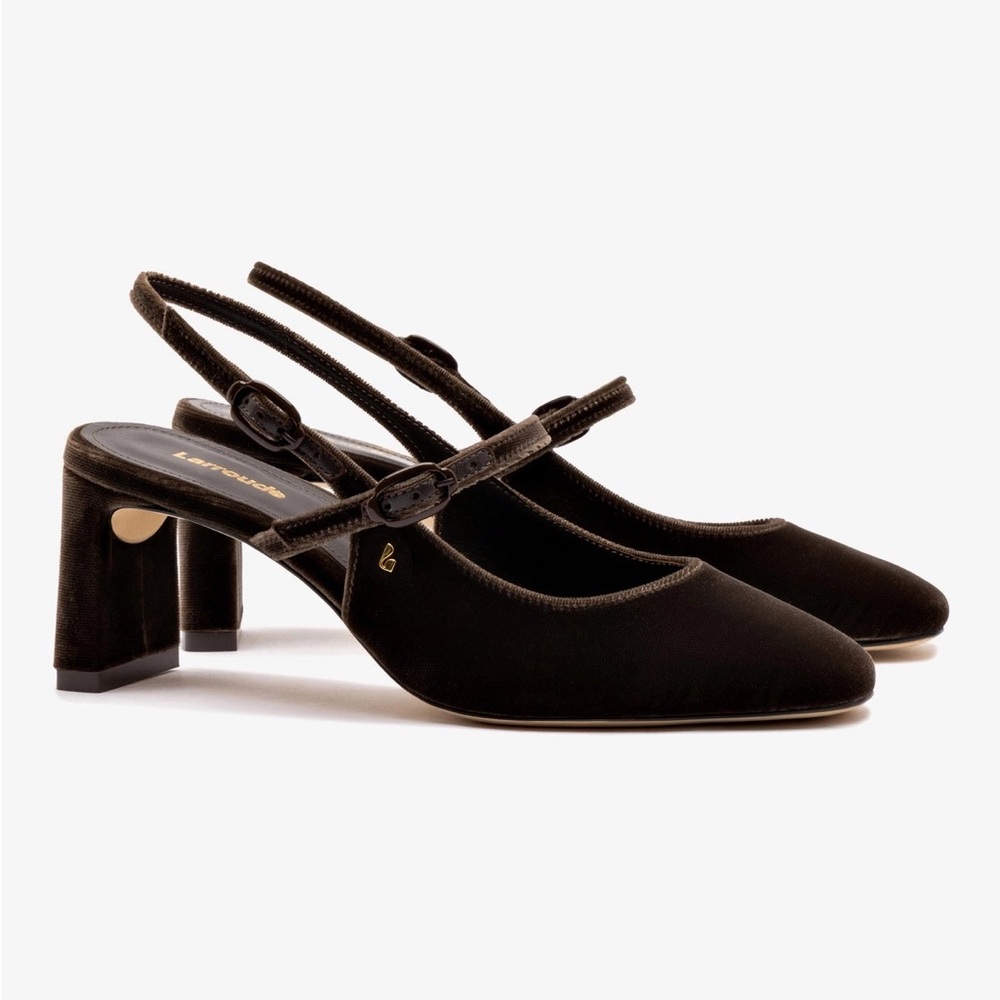 Larroudé Georgina Espresso Velvet Slingback Pumps Heels 10 NIB